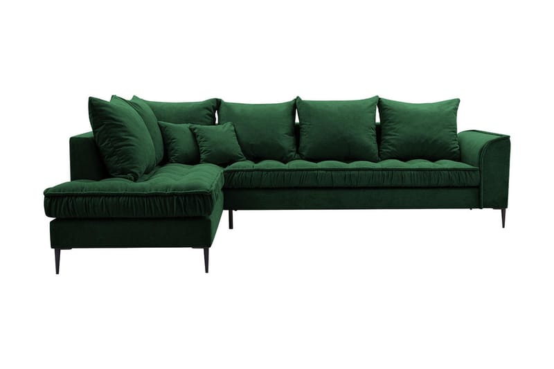 3-seters Hjørnesofa - Grønn - Sofa med sjeselong - Fløyel sofaer - 3 seters sofa med divan