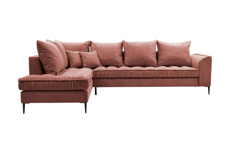 3-seters Hjørnesofa - Rosa - Sofa med sjeselong - Fløyel sofaer - 3 seters sofa med divan