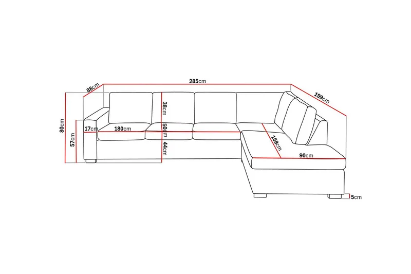 Crazy Limited Edition 4-seters Høyrevendt L-formet Sjeselongsofa i Stoff - Grå - Møbler - Sofaer - Sofa med sjeselong - 4 seters sofa med divan