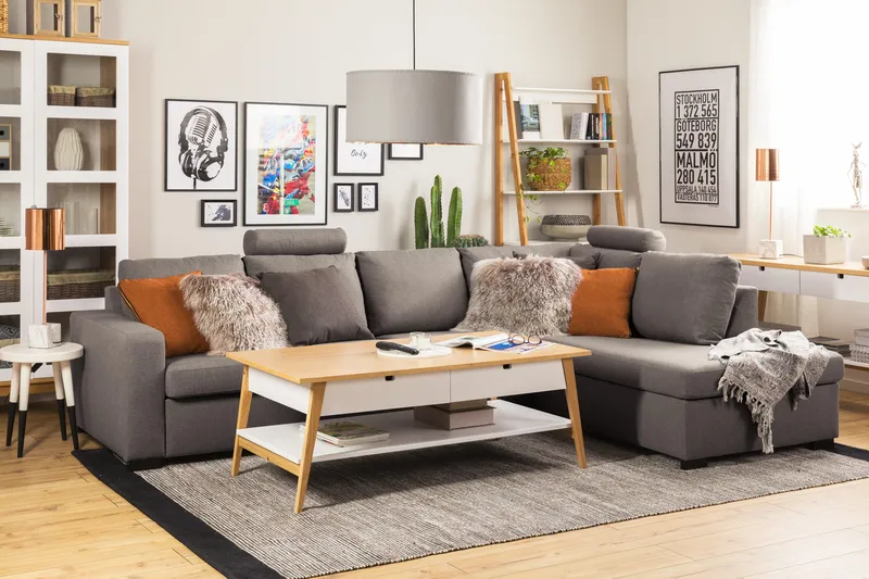 Crazy Limited Edition 4-seters Høyrevendt L-formet Sjeselongsofa i Stoff - Grå - Møbler - Sofaer - Sofa med sjeselong - 4 seters sofa med divan