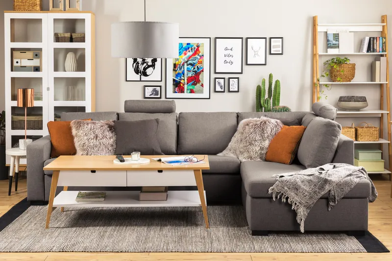 Crazy Limited Edition 4-seters Høyrevendt L-formet Sjeselongsofa i Stoff - Grå - Møbler - Sofaer - Sofa med sjeselong - 4 seters sofa med divan