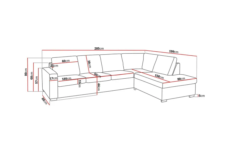 Crazy Limited Edition 4-seters Høyrevendt L-formet Sjeselongsofa i Stoff - Grå - Møbler - Sofaer - Sofa med sjeselong - 4 seters sofa med divan