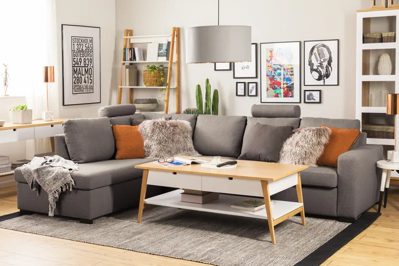 Crazy Limited Edition 4-seters Venstrevendt L-formet Dyp Sjeselongsofa i Stoff - Grå - Møbler - Sofaer - Sofa med sjeselong - 4 seters sofa med divan