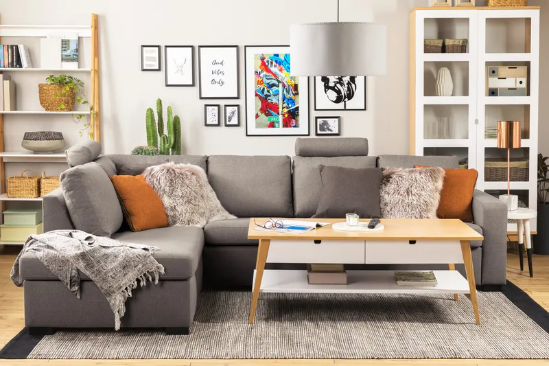 Crazy Limited Edition 4-seters Venstrevendt L-formet Dyp Sjeselongsofa i Stoff - Grå - Møbler - Sofaer - Sofa med sjeselong - 4 seters sofa med divan