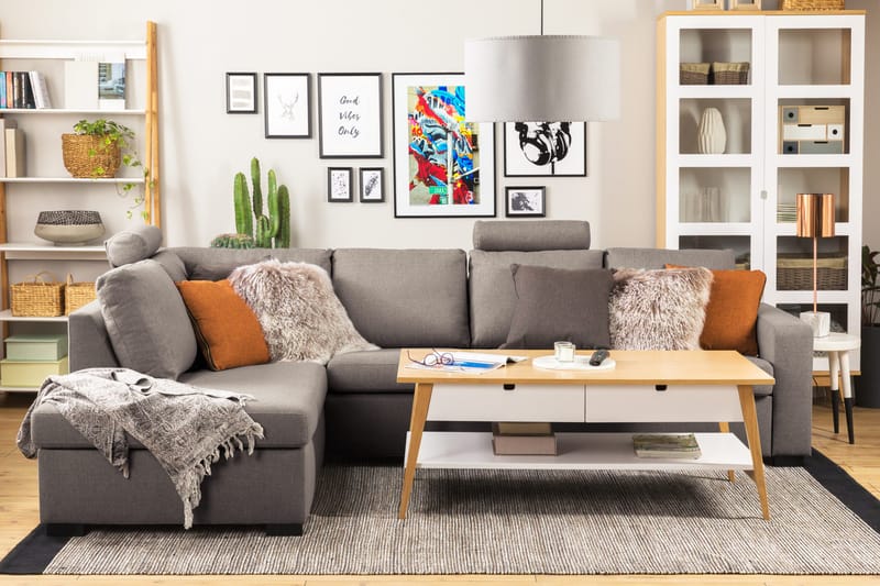 Crazy Limited Edition 4-seters Venstrevendt L-formet Dyp Sjeselongsofa i Stoff - Grå - Møbler - Sofaer - Sofa med sjeselong - 4 seters sofa med divan