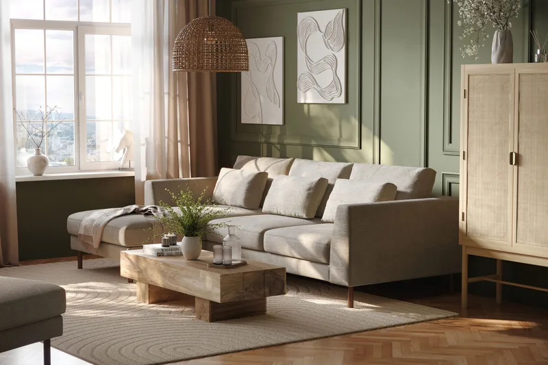 Florenz 3-seters Venstrevendt L-formet Sjeselongsofa i Chenille - Grå/Beige - Møbler - Sofaer - Sofa med sjeselong - 3 seters sofa med divan
