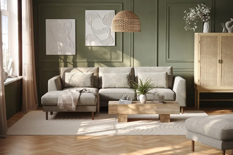 Florenz 3-seters Venstrevendt L-formet Sjeselongsofa i Chenille - Grå/Beige - Møbler - Sofaer - Sofa med sjeselong - 3 seters sofa med divan