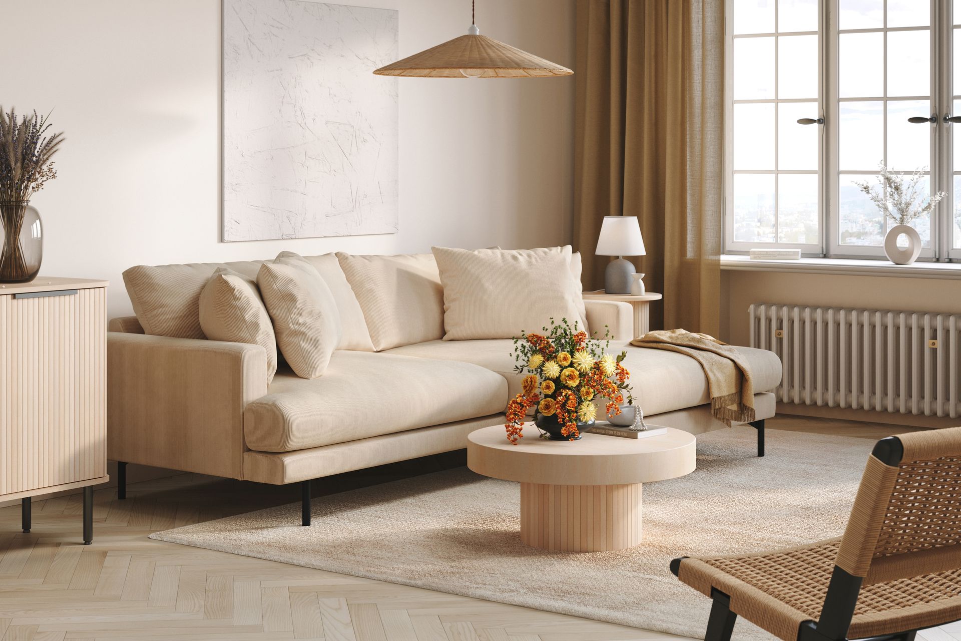 Menard 4-seters Høyrevendt L-formet Divansofa i Manchester - Beige - Møbler - Sofaer - Sofa med sjeselong