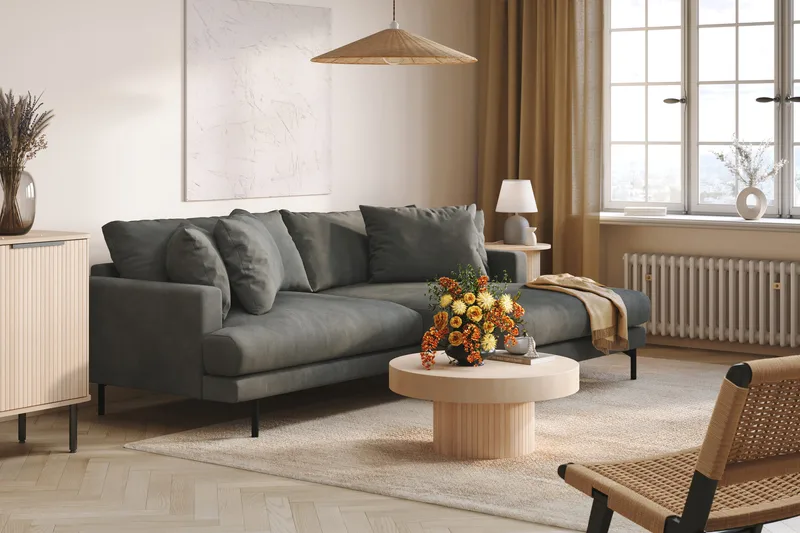 Menard 4-seters Høyrevendt L-formet Divansofa i Manchester - Grå - Møbler - Sofaer - Sofa med sjeselong - 4 seters sofa med divan