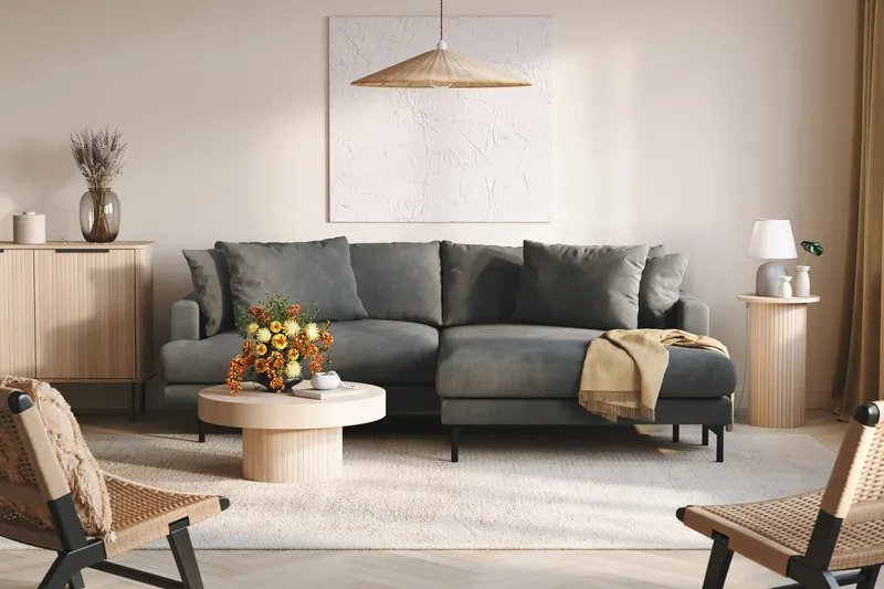 Menard 4-seters Høyrevendt L-formet Divansofa i Manchester - Grå - Møbler - Sofaer - Sofa med sjeselong - 4 seters sofa med divan