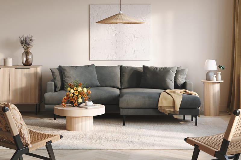 Menard 4-seters Høyrevendt L-formet Divansofa i Manchester - Grå - Møbler - Sofaer - Sofa med sjeselong - 4 seters sofa med divan