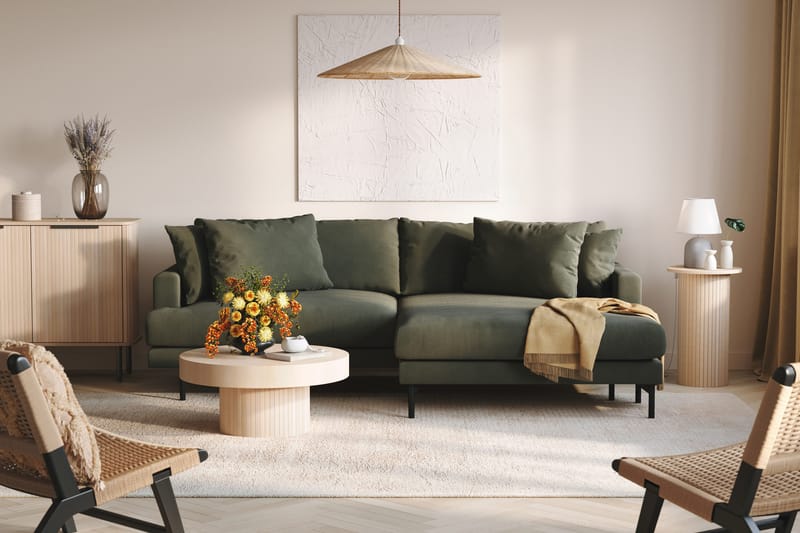 Menard 4-seters Høyrevendt L-formet Divansofa i Manchester - Mørk grønn - Møbler - Sofaer - Sofa med sjeselong - 4 seters sofa med divan