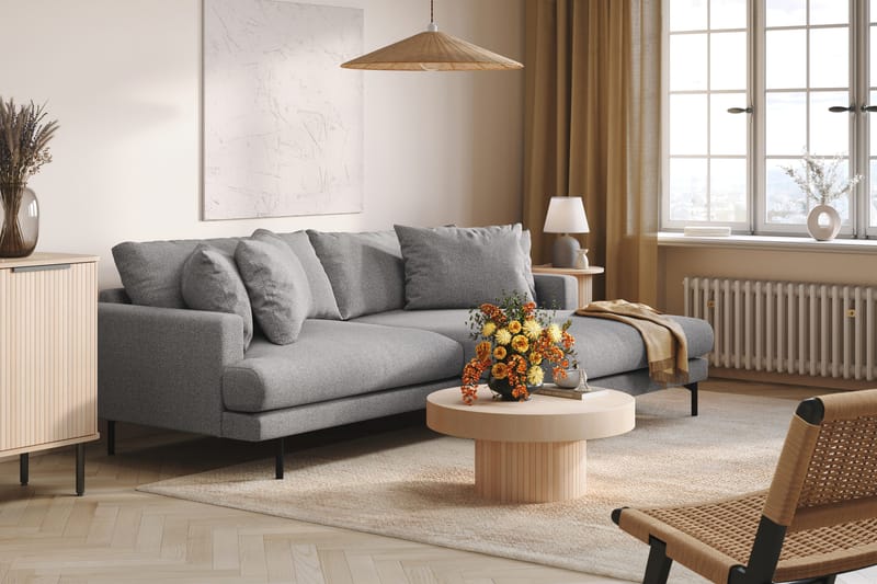 Menard 4-seters Høyrevendt L-formet Divansofa i Stoff - Grå - Møbler - Sofaer - Sofa med sjeselong - 4 seters sofa med divan