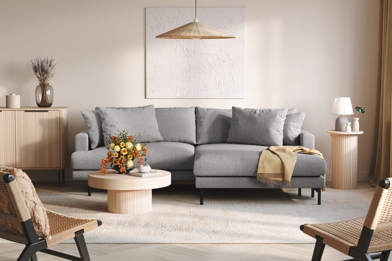 Menard 4-seters Høyrevendt L-formet Divansofa i Stoff - Grå - Møbler - Sofaer - Sofa med sjeselong - 4 seters sofa med divan