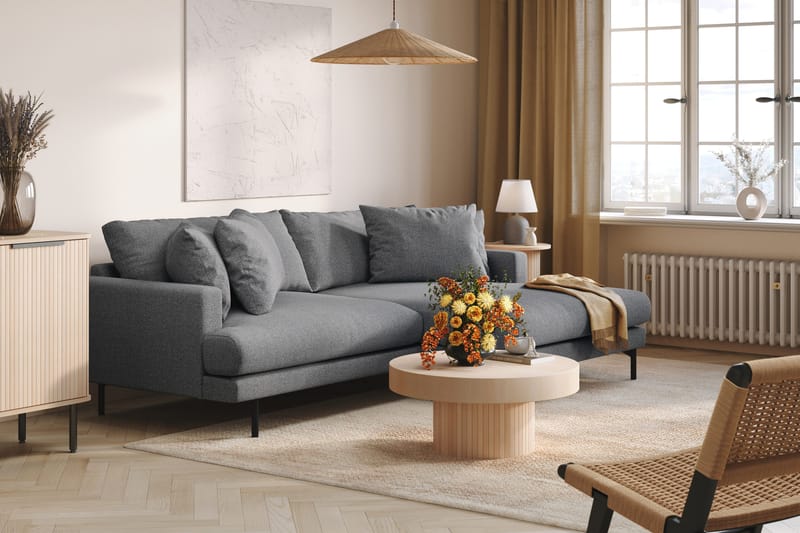 Menard 4-seters Høyrevendt L-formet Divansofa i Stoff - Mørk grå - Møbler - Sofaer - Sofa med sjeselong - 4 seters sofa med divan