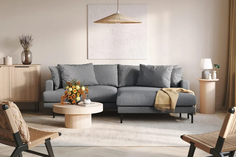 Menard 4-seters Høyrevendt L-formet Divansofa i Stoff - Mørk grå - Møbler - Sofaer - Sofa med sjeselong - 4 seters sofa med divan