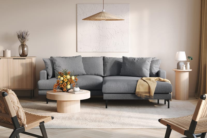 Menard 4-seters Høyrevendt L-formet Divansofa i Stoff - Mørk grå - Møbler - Sofaer - Sofa med sjeselong - 4 seters sofa med divan