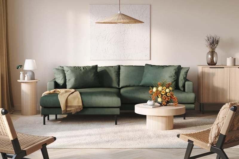 Menard 4-seters Venstrevendt L-formet Divansofa i Manchester - Grønn - Møbler - Sofaer - Sofa med sjeselong - 4 seters sofa med divan