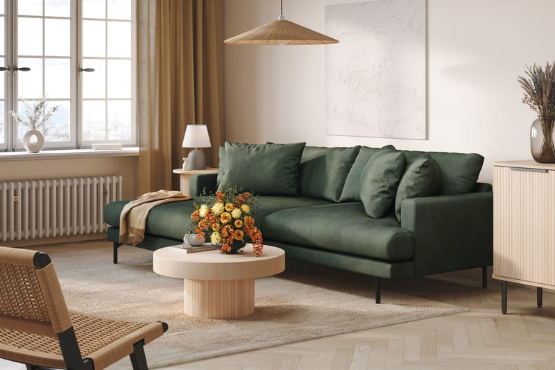 Menard 4-seters Venstrevendt L-formet Divansofa i Manchester - Grønn - Møbler - Sofaer - Sofa med sjeselong - 4 seters sofa med divan