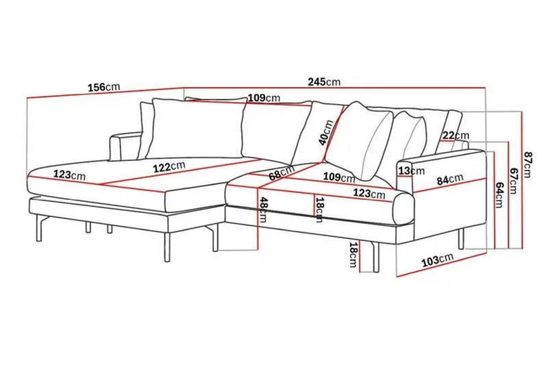 Menard 4-seters Venstrevendt L-formet Divansofa i Manchester - Grønn - Møbler - Sofaer - Sofa med sjeselong - 4 seters sofa med divan