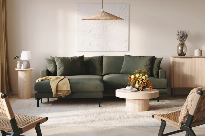 Menard 4-seters Venstrevendt L-formet Divansofa i Manchester - Mørk grønn - Møbler - Sofaer - Sofa med sjeselong - 4 seters sofa med divan