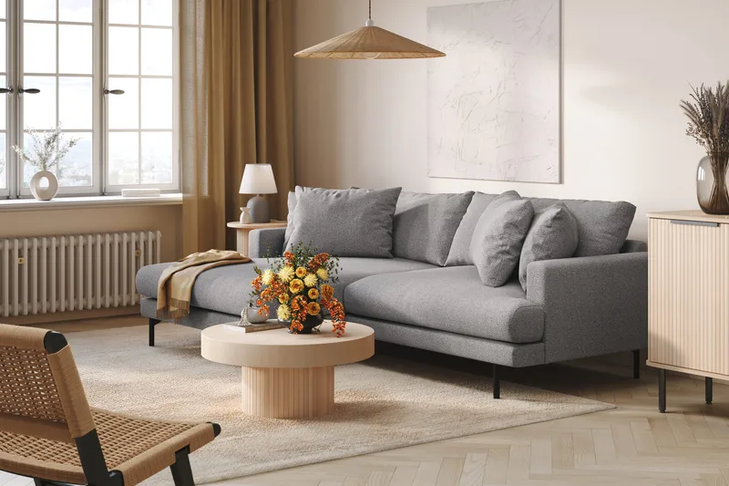 Menard 4-seters Venstrevendt L-formet Divansofa i Stoff - Grå - Møbler - Sofaer - Sofa med sjeselong - 4 seters sofa med divan