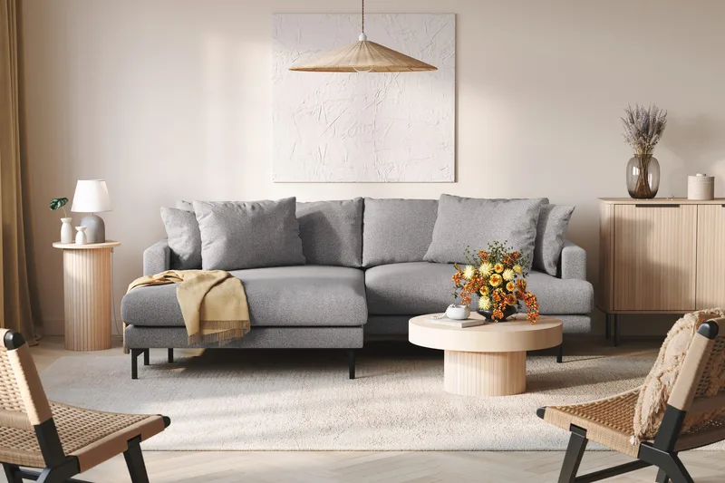 Menard 4-seters Venstrevendt L-formet Divansofa i Stoff - Grå - Møbler - Sofaer - Sofa med sjeselong - 4 seters sofa med divan
