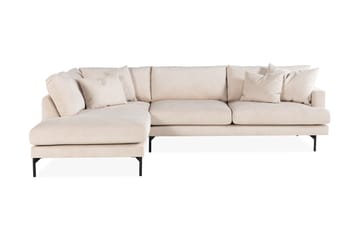 Menard 4-seters Venstrevendt L-formet Sjeselongsofa + Fotskammel i Manchester - Beige - Møbler - Sofaer - Sofa med sjeselong - 3 seters sofa med divan