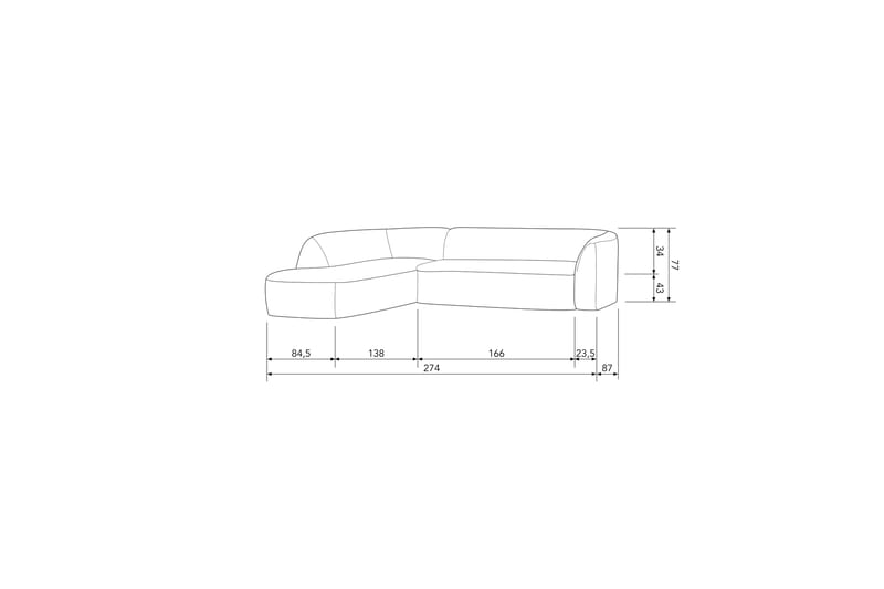 Mooli Sofa med Sjeselong 3-seter - Grå - Sofa med sjeselong - 3 seters sofa med divan