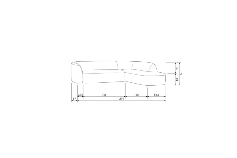 Mooli Sofa med Sjeselong 3-seter - Grå - Møbler - Sofaer - Sofa med sjeselong - 3 seters sofa med divan