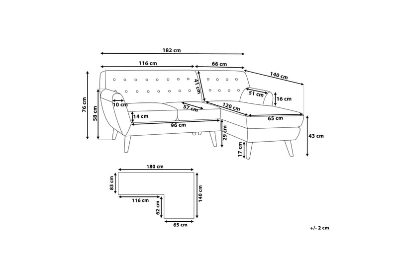 Motala Hjørnesofa 140 cm - Blå - Sofa med sjeselong - 3 seters sofa med divan