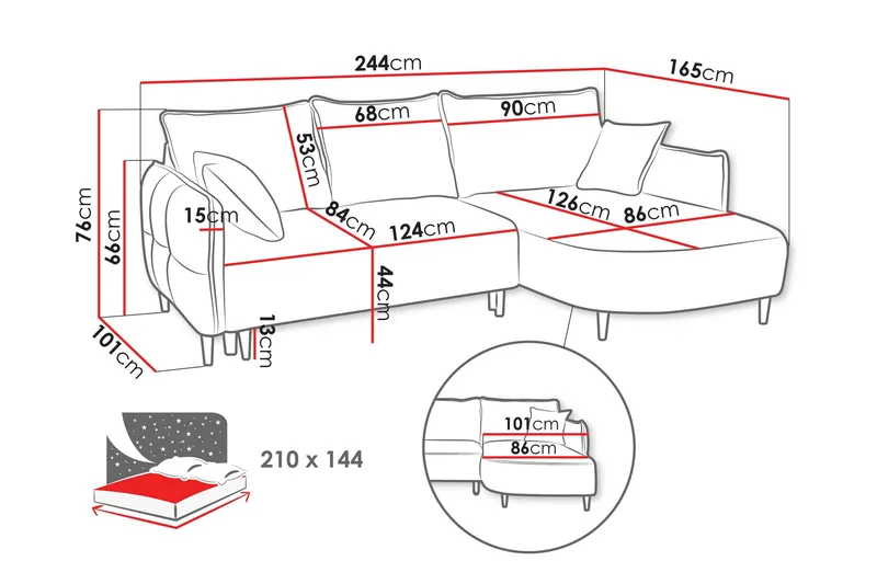 Sycylia Sofa med Divan 3-seter - Beige - Møbler - Sofaer - Sofa med sjeselong - 3 seters sofa med divan