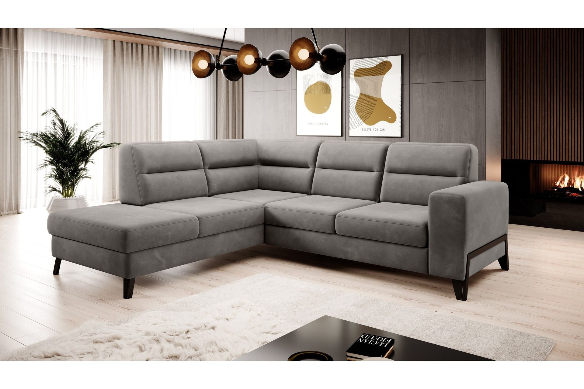 Anglika Sofa m. Sjeselong 4-seters - Grå