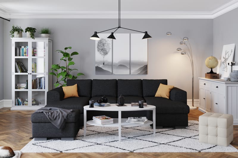 Link 4-seters U-formet Sofa med Dobbeldivan i Stoff - Svart - Møbler - Sofaer - Sofa med sjeselong - 4 seters sofa med divan