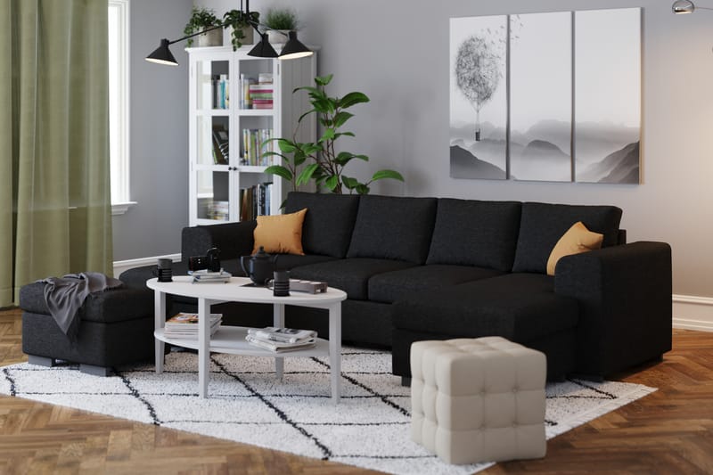 Link 4-seters U-formet Sofa med Dobbeldivan i Stoff - Svart - Møbler - Sofaer - Sofa med sjeselong - 4 seters sofa med divan