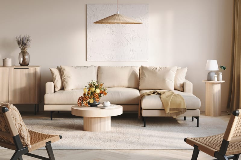 Menard 3-seters Høyrevendt L-formet Divansofa i Manchester - Beige - Møbler - Sofaer - Sofa med sjeselong - 3 seters sofa med divan