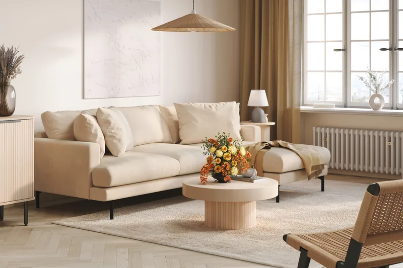 Menard 3-seters Høyrevendt L-formet Divansofa i Manchester - Beige - Møbler - Sofaer - Sofa med sjeselong - 3 seters sofa med divan