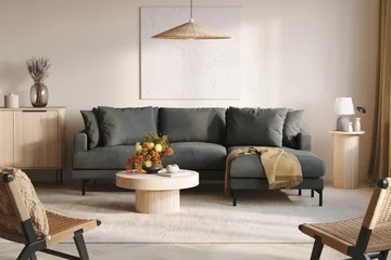 Menard 3-seters Høyrevendt L-formet Divansofa i Manchester - Grå - Møbler - Sofaer - Sofa med sjeselong - 3 seters sofa med divan