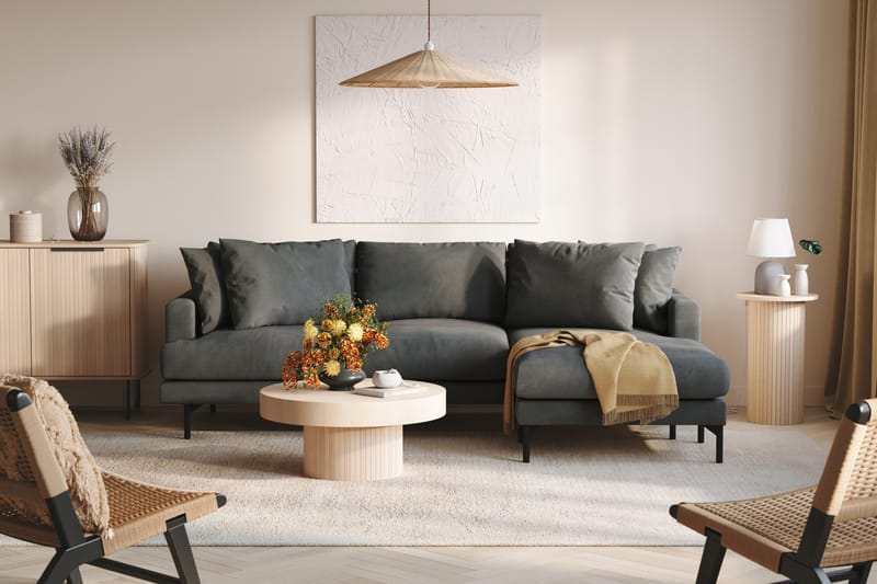 Menard 3-seters Høyrevendt L-formet Divansofa i Manchester - Grå - Møbler - Sofaer - Sofa med sjeselong - 3 seters sofa med divan
