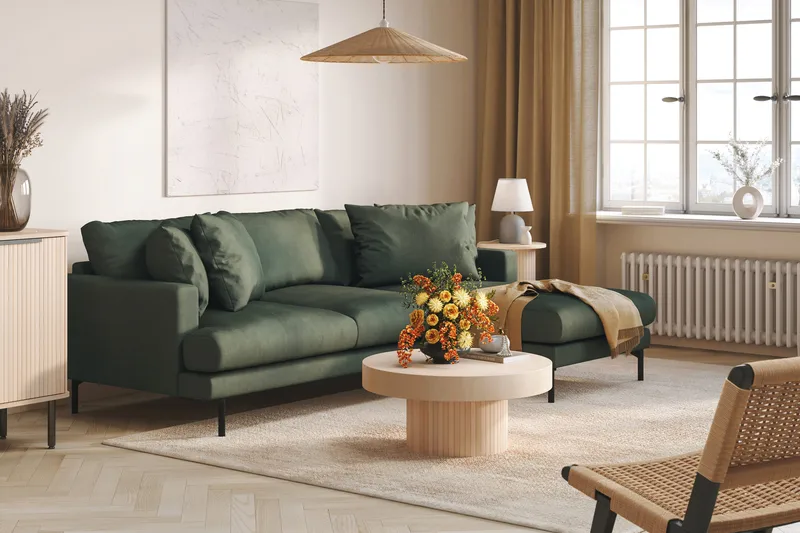 Menard 3-seters Høyrevendt L-formet Divansofa i Manchester - Grønn - Møbler - Sofaer - Sofa med sjeselong - 3 seters sofa med divan