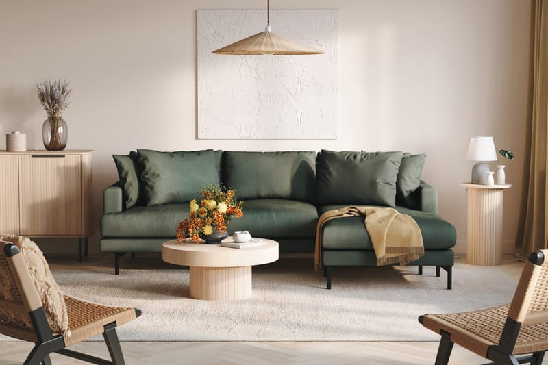 Menard 3-seters Høyrevendt L-formet Divansofa i Manchester - Grønn - Møbler - Sofaer - Sofa med sjeselong - 3 seters sofa med divan