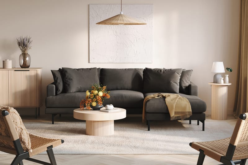 Menard 3-seters Høyrevendt L-formet Divansofa i Manchester - Mørk grå - Møbler - Sofaer - Sofa med sjeselong - 3 seters sofa med divan