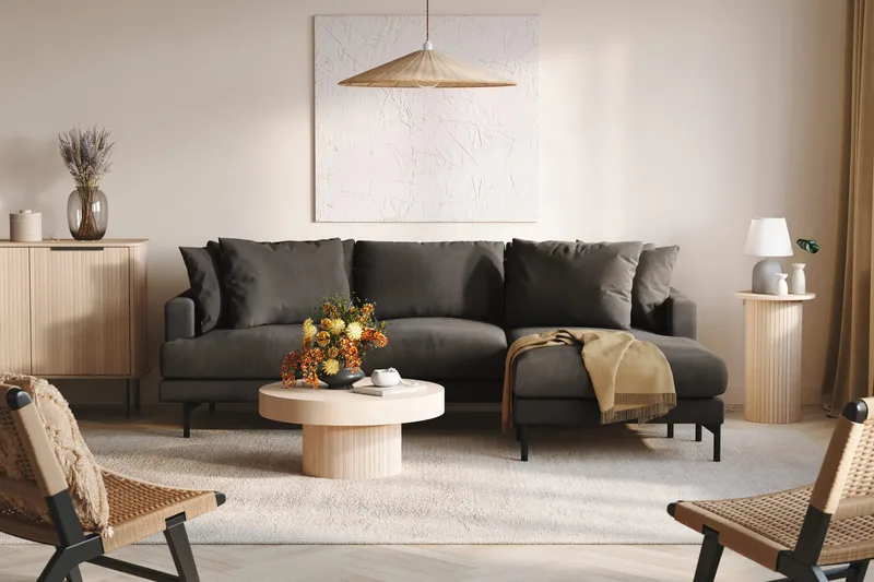 Menard 3-seters Høyrevendt L-formet Divansofa i Manchester - Mørk grå - Møbler - Sofaer - Sofa med sjeselong - 3 seters sofa med divan