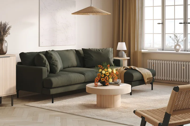 Menard 3-seters Høyrevendt L-formet Divansofa i Manchester - Mørk grønn - Møbler - Sofaer - Sofa med sjeselong - 3 seters sofa med divan