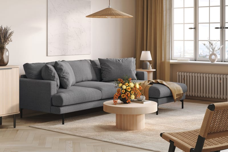 Menard 3-seters Høyrevendt L-formet Divansofa i Stoff - Mørk grå - Møbler - Sofaer - Sofa med sjeselong - 3 seters sofa med divan
