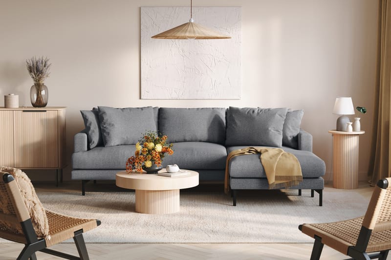 Menard 3-seters Høyrevendt L-formet Divansofa i Stoff - Mørk grå - Møbler - Sofaer - Sofa med sjeselong - 3 seters sofa med divan