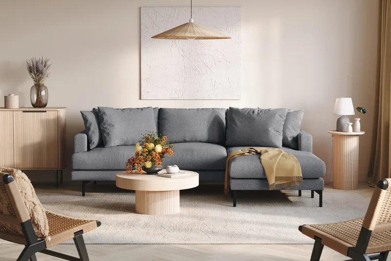 Menard 3-seters Høyrevendt L-formet Divansofa i Stoff - Mørk grå - Møbler - Sofaer - Sofa med sjeselong - 3 seters sofa med divan