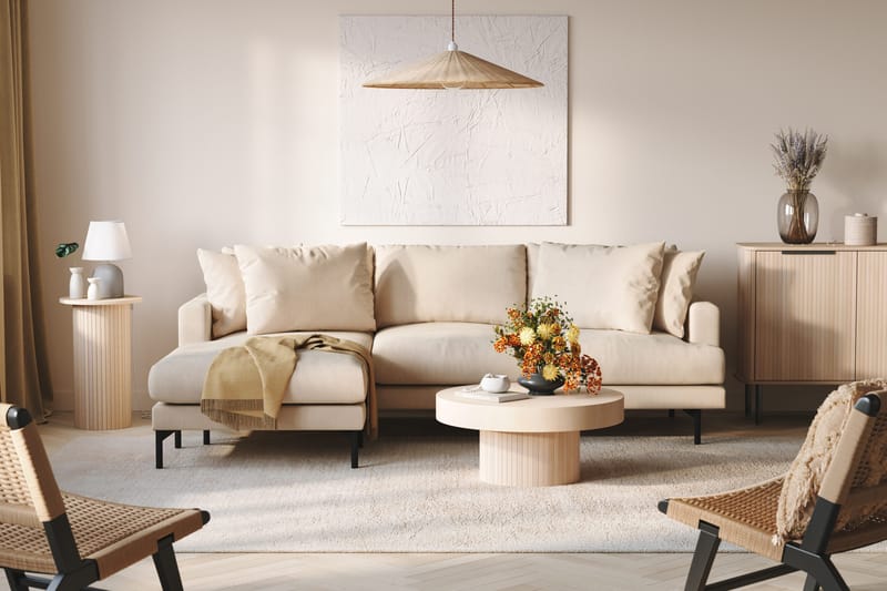 Menard 3-seters Venstrevendt Dyp L-formet Divansofa i Manchester - Beige - Møbler - Sofaer - Sofa med sjeselong - 3 seters sofa med divan