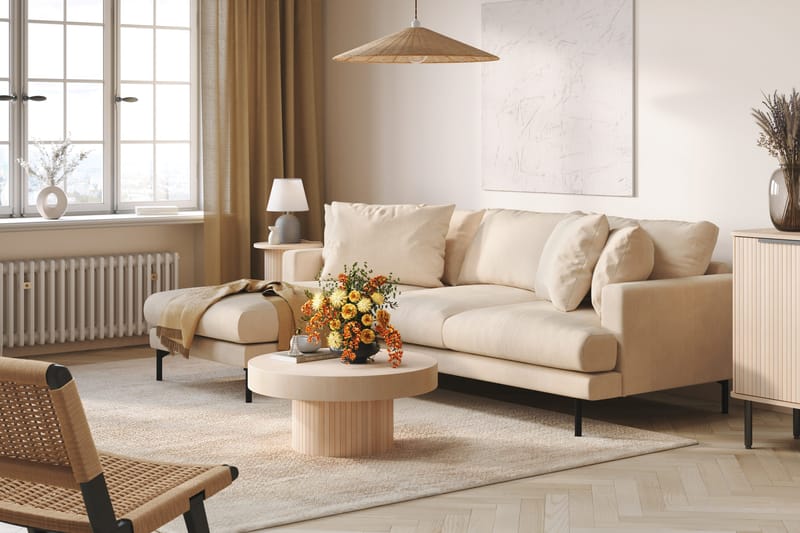 Menard 3-seters Venstrevendt Dyp L-formet Divansofa i Manchester - Beige - Møbler - Sofaer - Sofa med sjeselong - 3 seters sofa med divan