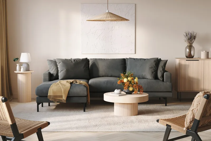 Menard 3-seters Venstrevendt L-formet Divansofa i Manchester - Grå - Møbler - Sofaer - Sofa med sjeselong - 3 seters sofa med divan